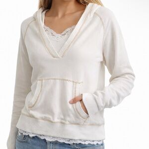 Y2K AEROPOSTALE Deep V-Neck Hoodie Sweatshirt Mall Preppy Coquette Lounge Size L